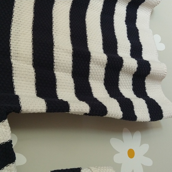 Croft & Barrow Navy & White Striped 100% Cotton Knit 3/4 Sleeve Cuffed Sweater - Picture 6 of 11